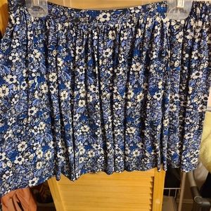 Blue floral pleated skirt with stretch waistband L